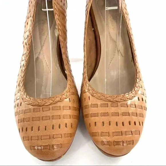 Andrew Geller girly womens heels size 7.5 tan leather woven platforms - Picture 3 of 12